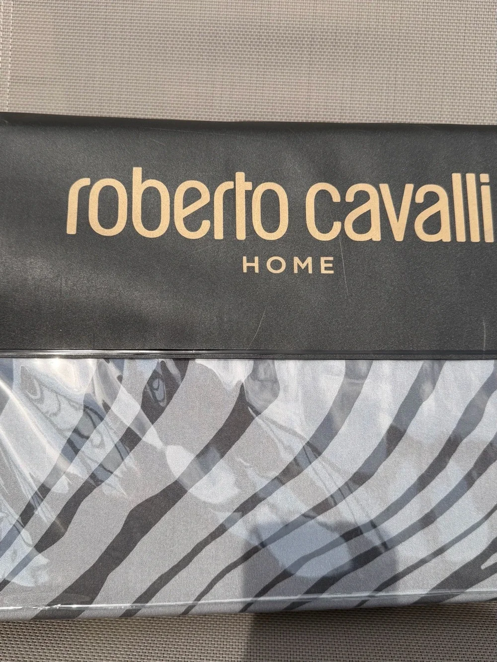 Roberto Cavalli Home Queen Sheet Set 4 Piece Black Gray Zebra 100% Cotton NEW